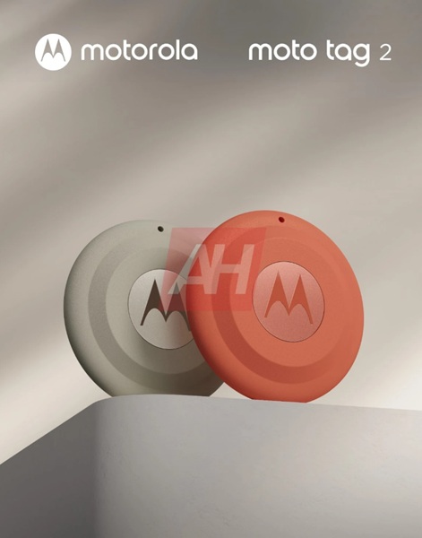 An alleged rendering of the Moto Tag 2 from Motorola, which retains a similar design to the first iteration with a raised portion for its physical button.