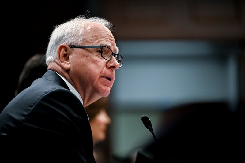 Tim Walz, governor of Minnesota, at a hearing at the US Capitol in Washington. Photograph: Kenny Holston/The New York Times
                      