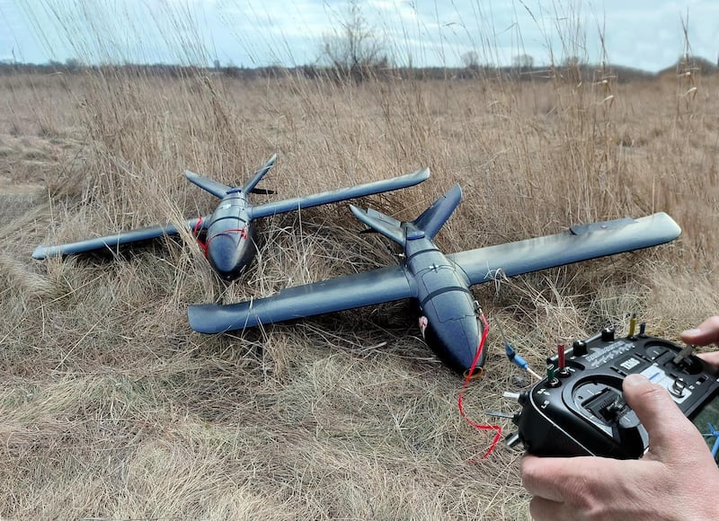  Drones built by the Chaklun (Wizard) workshop in Dnipro in eastern Ukraine. Photograph: Courtesy of Chaklun