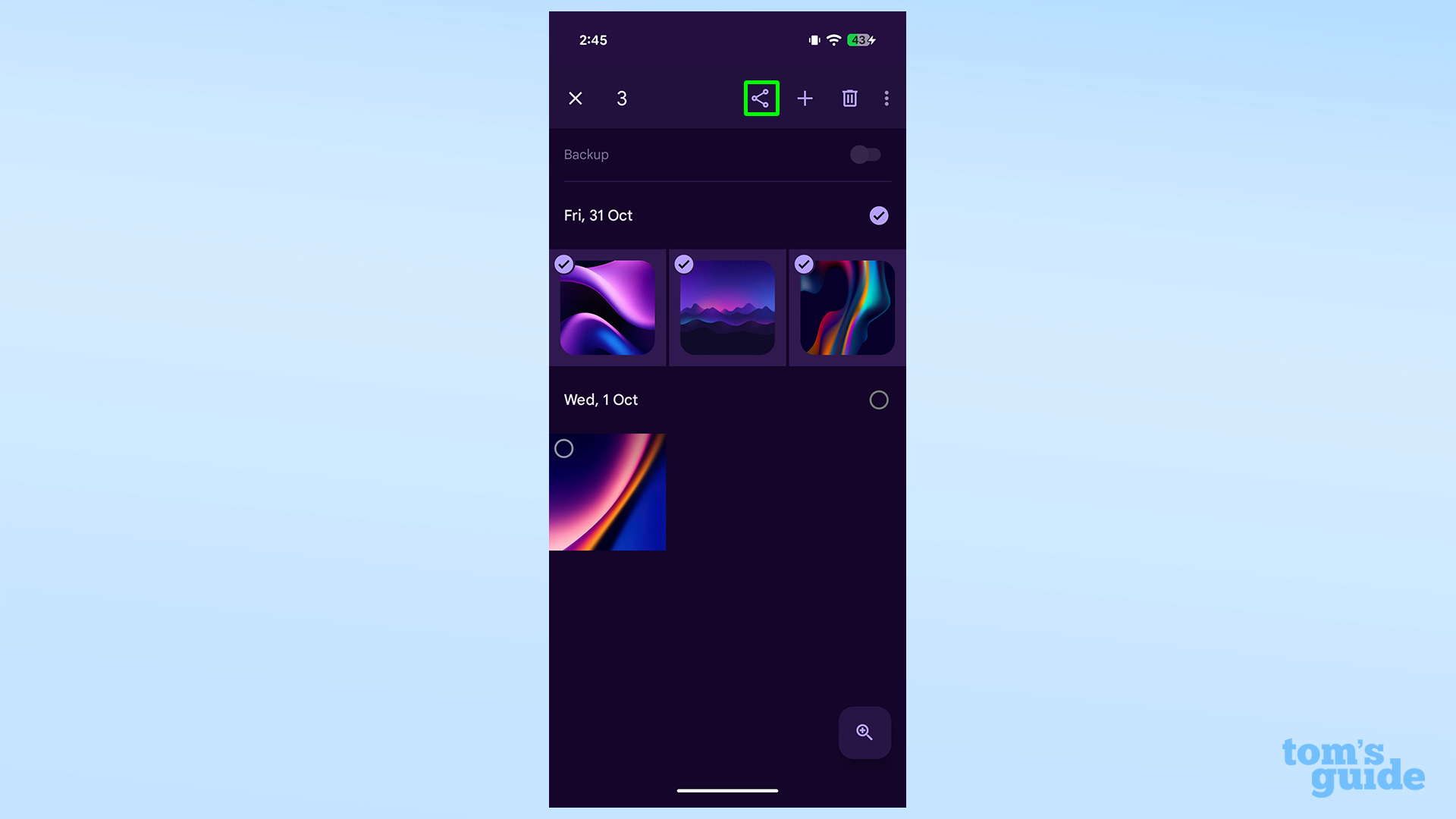 Selecting the share icon in Google Photos when using Quick Share between iPhone and Pixel