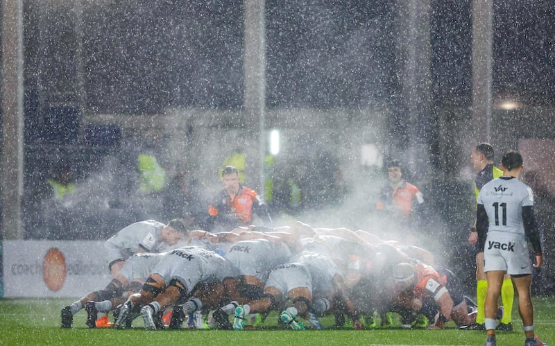 EDINBURGH, SCOTLAND - DECEMBER 07: A scrum during an Investec Champions Cup match between Edinburgh Rugby and RC Toulon at the Hive Stadium, on December 07, 2025, in Edinburgh, Scotland. (Photo by Ross Parker/SNS Group via Getty Images)