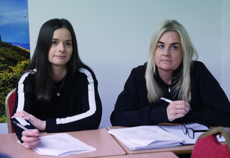 Heidi Kavanagh (left) and Anita Byrne are among a group of adult students learning Irish at Conradh na Gaeilge. Photograph: Bryan O’Brien