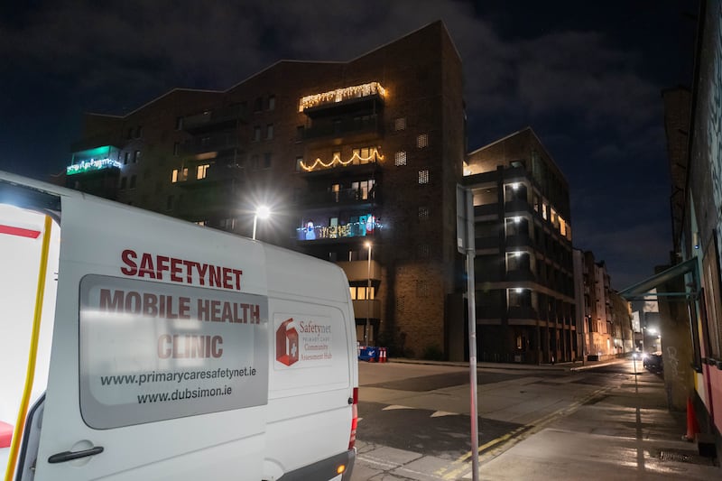 The Safetynet mobile health clinic parked outside Mendicity on Island Street, Dublin. Photograph: Barry Cronin
