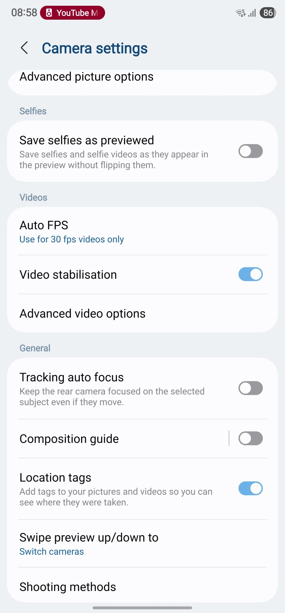 One UI 8 camera settings