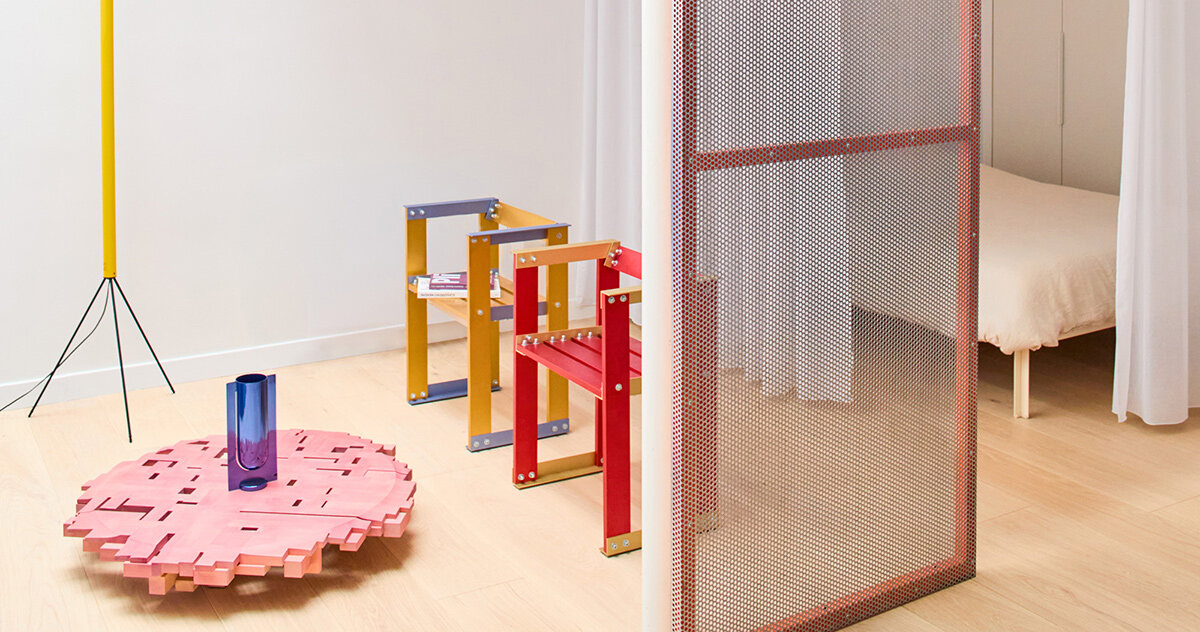 paf atelier + BB architectes organize paris apartment around perforated orange mezzanine