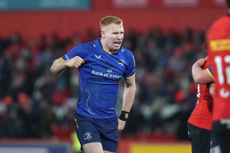 Ciarán Frawley during Leinster's URC game against Munster last week. Photograph: Bryan Keane/Inpho
