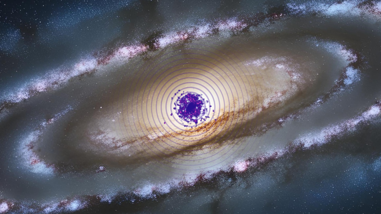 An illustration of concentrated dark matter at the heart of a spiral galaxy