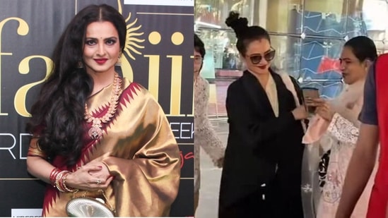 Rekha invites criticsim for her 'rude' behaviour towards fan at airport.