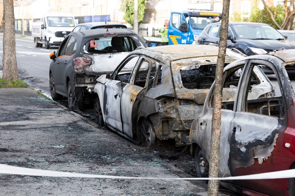 Cars damaged by fire on Dublin's South Circular Road on Thursday morning. Photograph: Sam Boal/Collins Photos 
