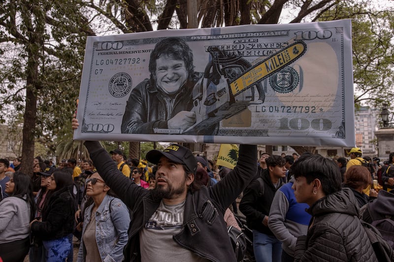 Supporters of Javier Milei at the far right presidential candidate’s campaign stop in Salta, Argentina, in 2023. Photograph: Sarah Pabst/ The New York Times