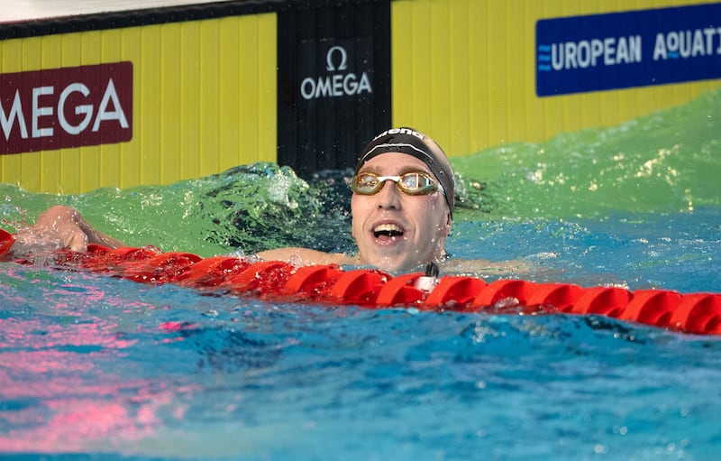 Ireland's Daniel Wiffen after winning bronze in the men’s 400m freestyle final during day one of the European Short-Course Swimming Championships at Lublin in Poland. Photograph: Nikola Krstic/Sportsfile