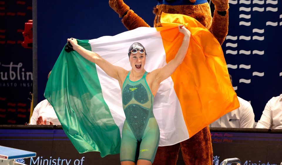 Ireland's Ellen Walshe celebrates after winning gold in the women's 200m butterfly final during day six of the European Short Course Swimming Championships at Lublin, Poland. Photo: Nikola Krstic/Sportsfile