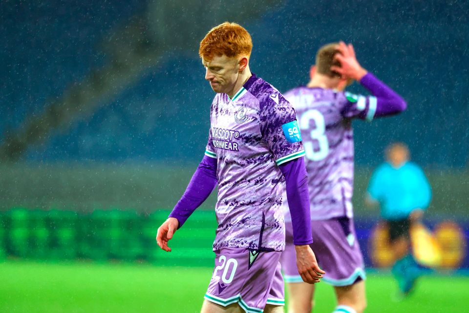 Rory Gaffney of Shamrock Rovers after the UEFA Conference League 2025/26 league phase loss to Breidablik at Laugardalsvöllur in Reykjavik, Iceland. Photo by Haflidi Breidfjord/Sportsfile