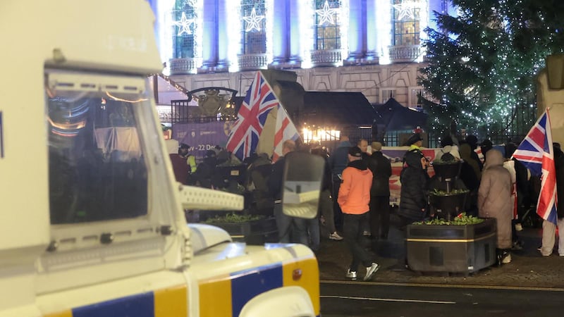 Clashes at Belfast City Hall over Palestinian flag as police confirm two males arrested