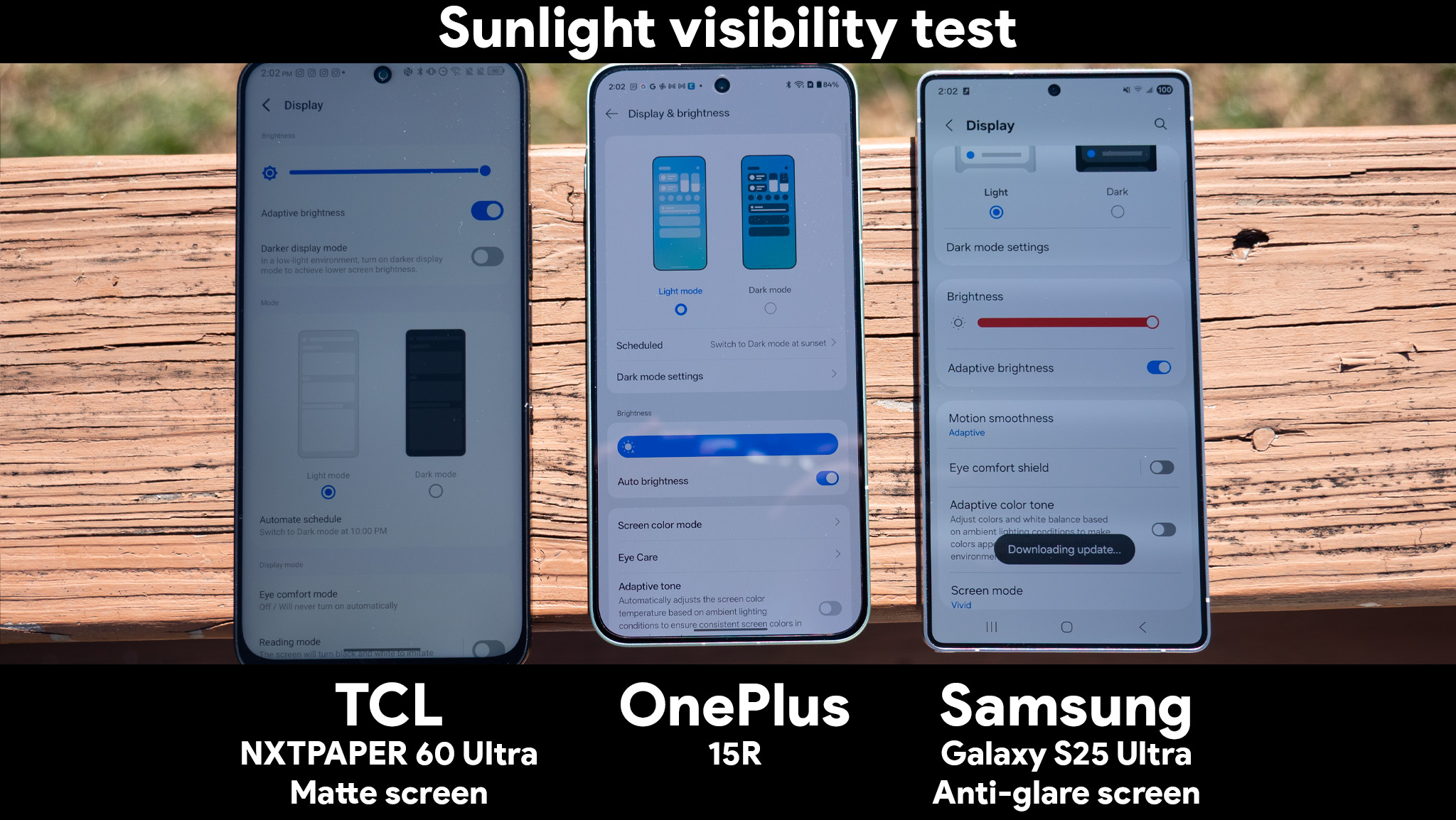 Testing the outdoor sunlight visibility of the OnePlus 15R compared to other smartphones from 2025