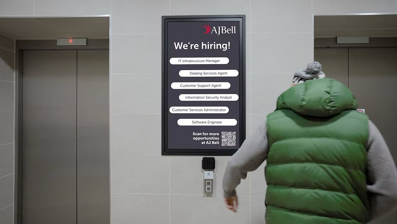 Digital screens in a residential lobby