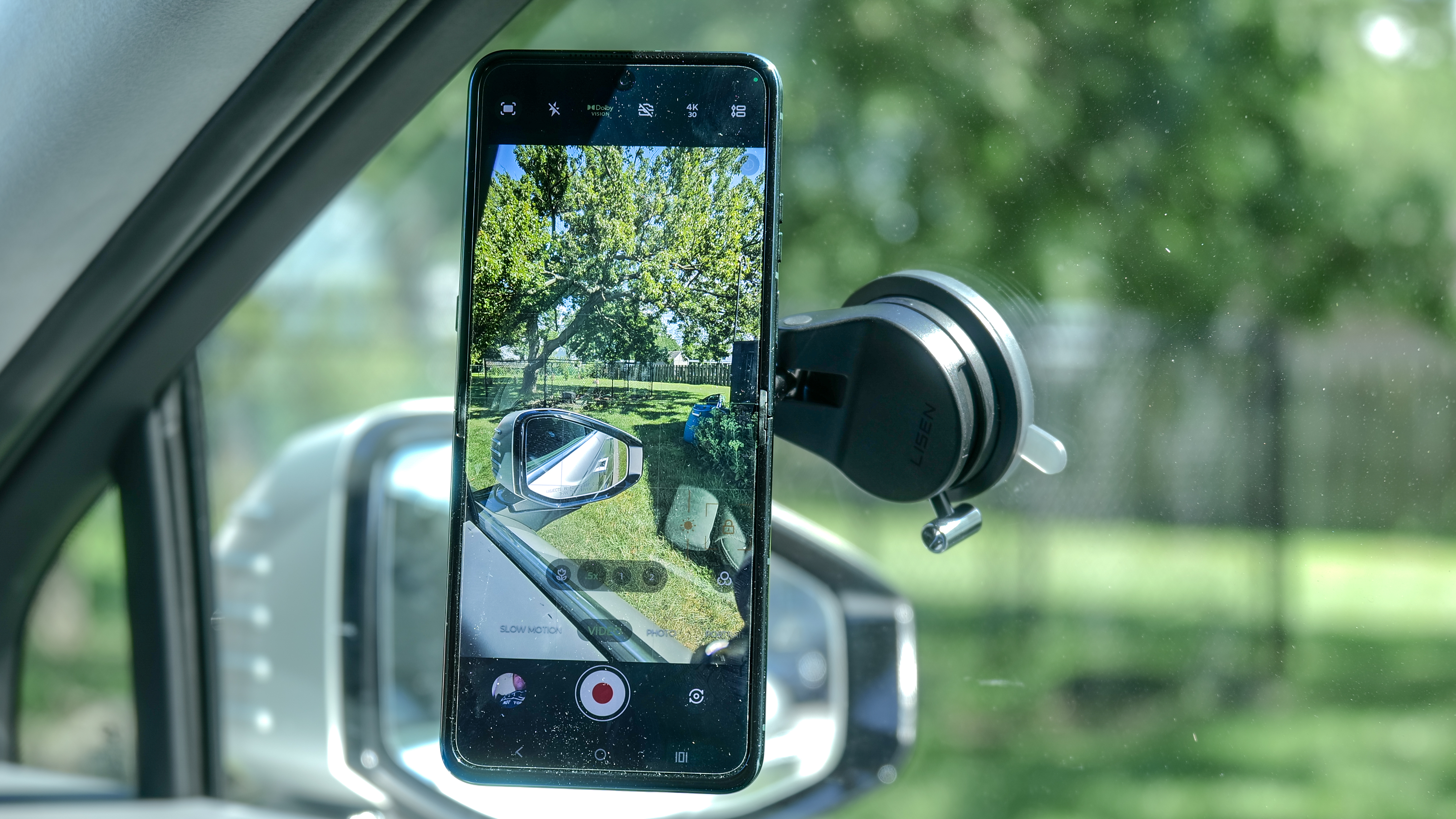 Lisen Suction Cup Phone Mount on windshield.