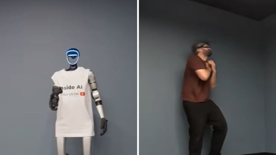 A YouTuber tricked an AI-powered robot into shooting him with a BB gun. (YouTube/@weareinsideAI)