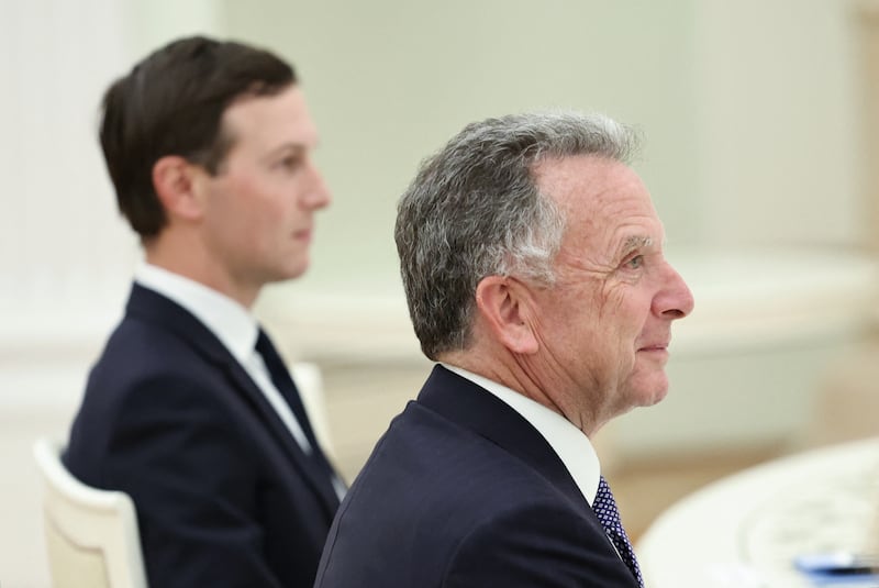 US special envoy Steve Witkoff and US president Donald Trump's son-in-law Jared Kushner. Photograph: Alexander Kazakov/AFP via Getty Images