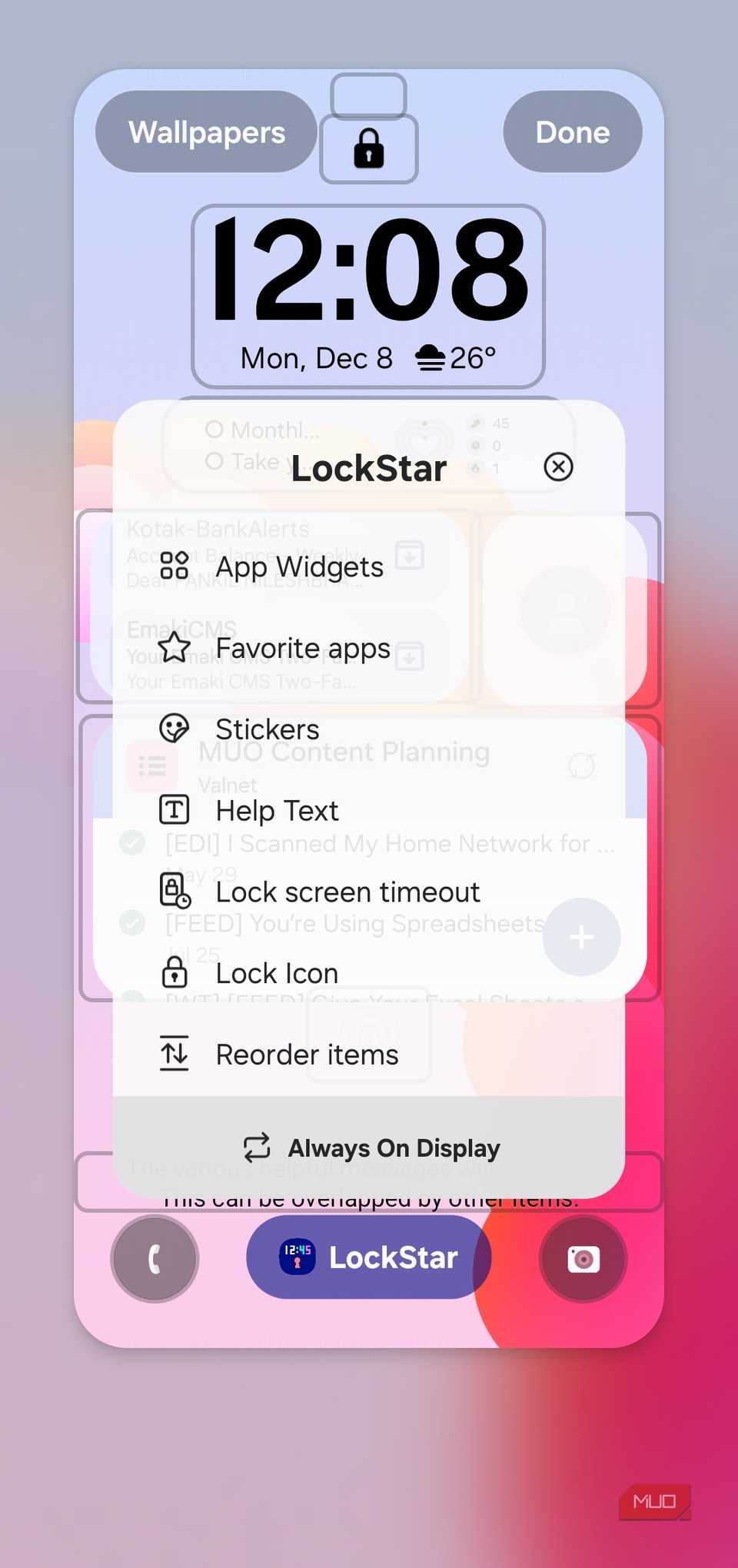 Add widget option on lock screen
