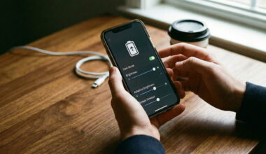 A person holding Android phone with display settings on the screen