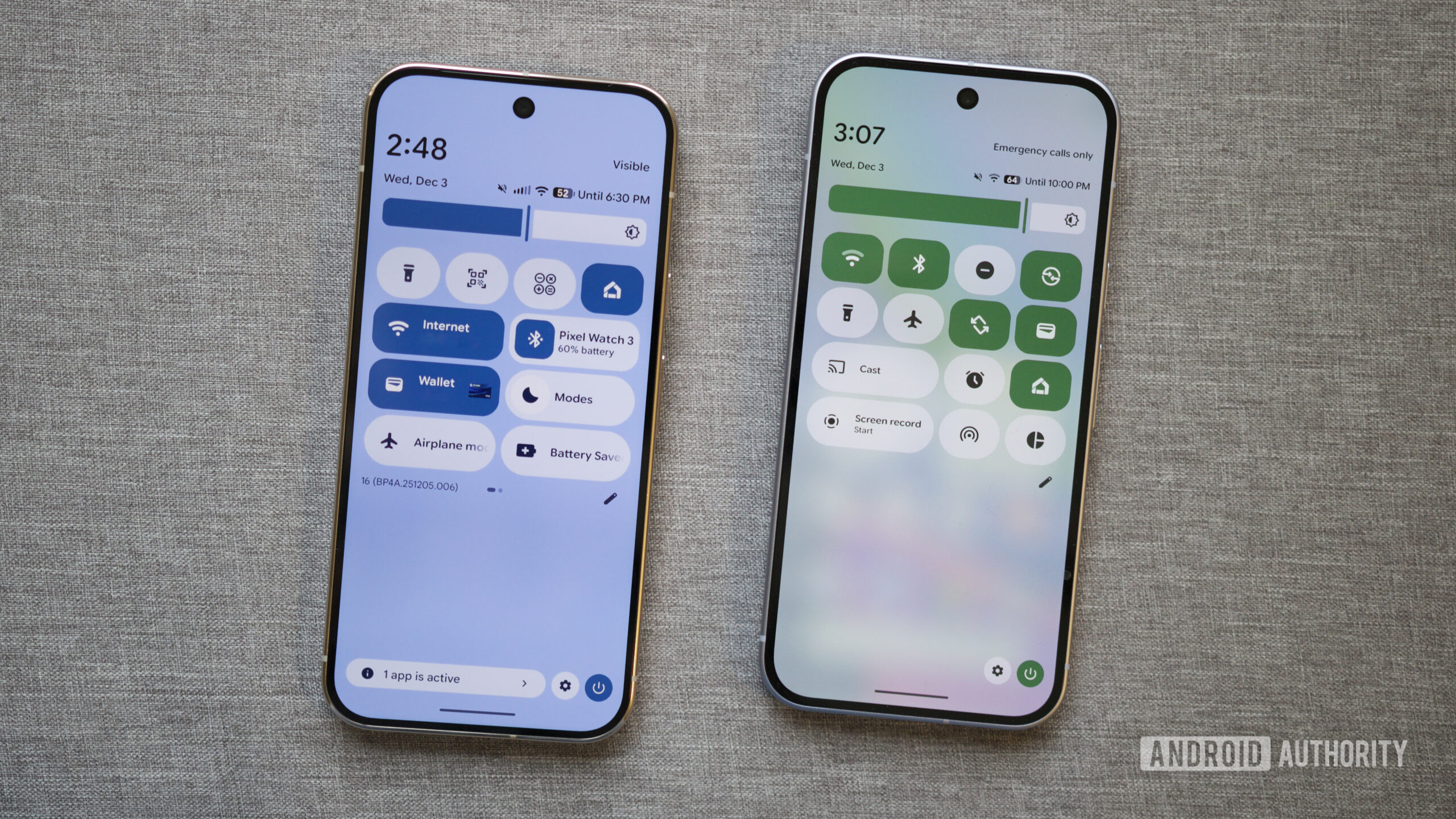 android 16 qpr2 background blur disabled hero 1 Two Pixels running Android 16, one with background blur effects and one without.