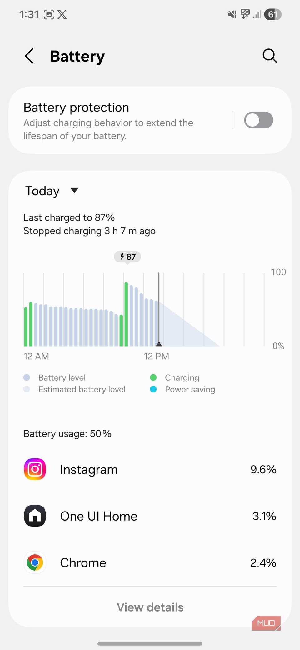 Battery menu on Android phone