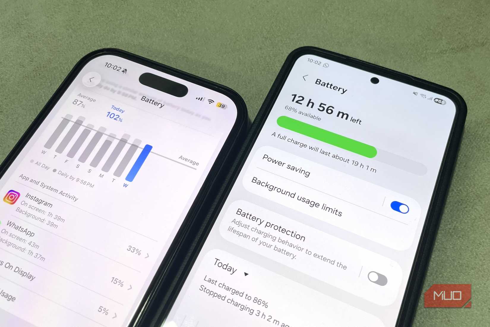 Battery settings menu on Android and iPhone