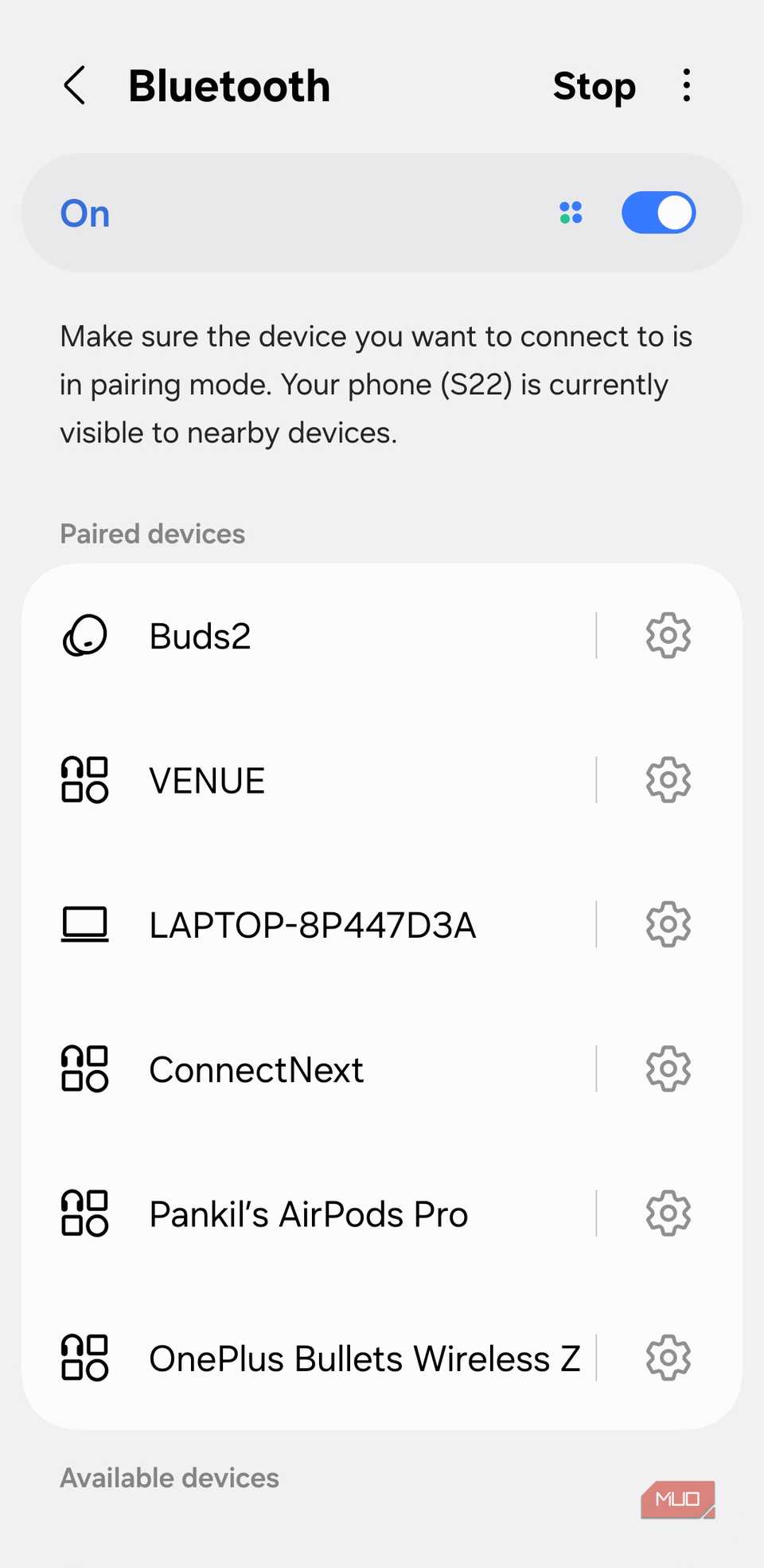 Bluetooth menu on Android