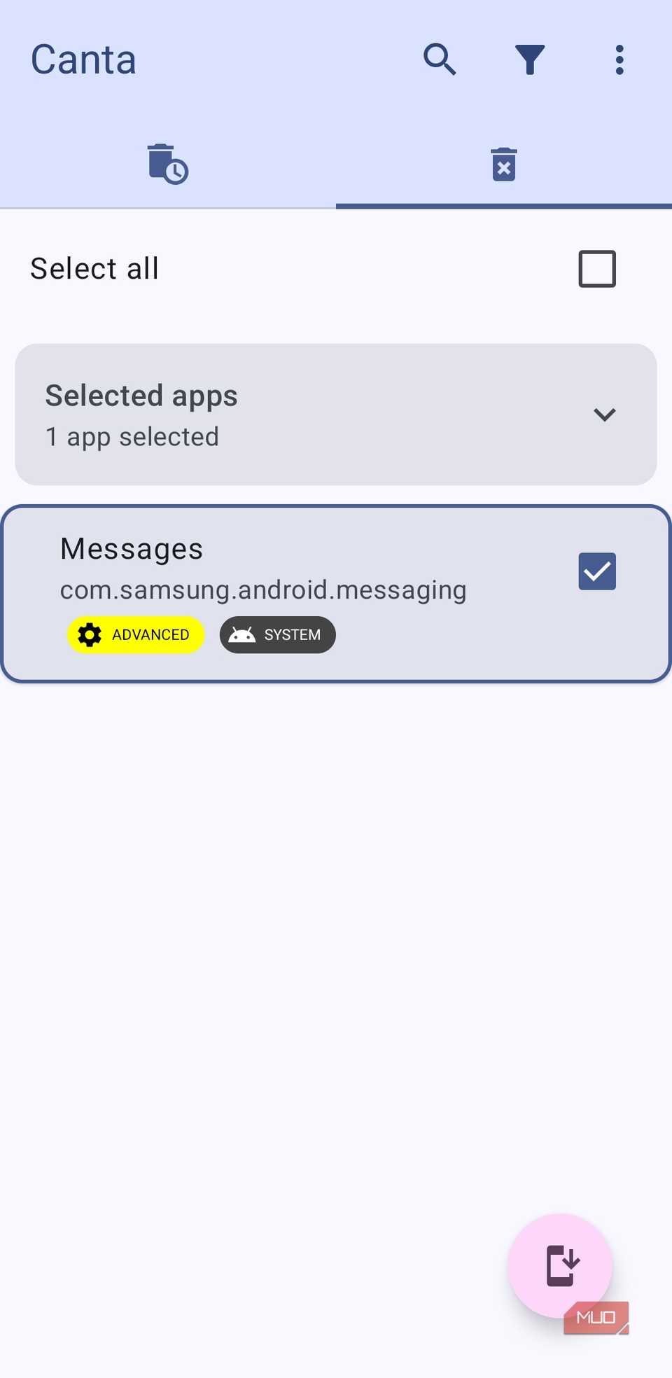Canta app reinstall option on Android phone