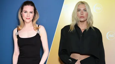 A splits screen image showing two blonde women wearing black tops.