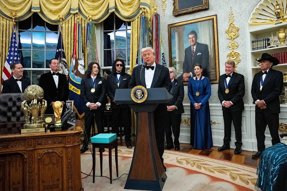 Bonnie Cash/UPI/Bloomberg via Getty Donald Trump speaks during the Kennedy Center Honors medal presentation ceremony in the Oval Office of the White House in Washington, D.C., on Dec. 6, 2025