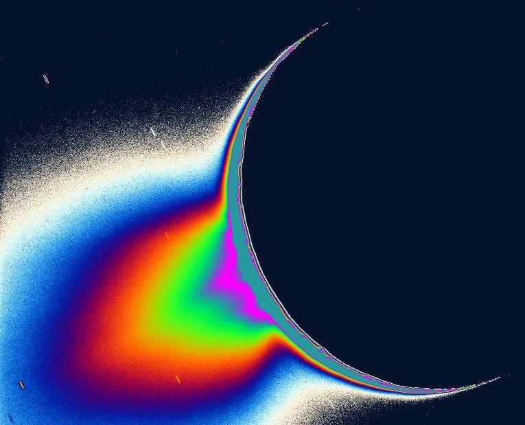 A plume of water erupting from Saturn