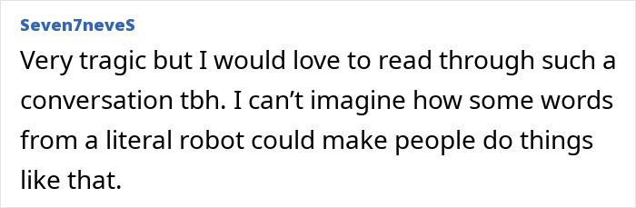 User comment on ChatGPT criticism after tragic incident, questioning how a bot's words could influence actions. User comment on ChatGPT criticism after tragic incident, questioning how a bot's words could influence actions.