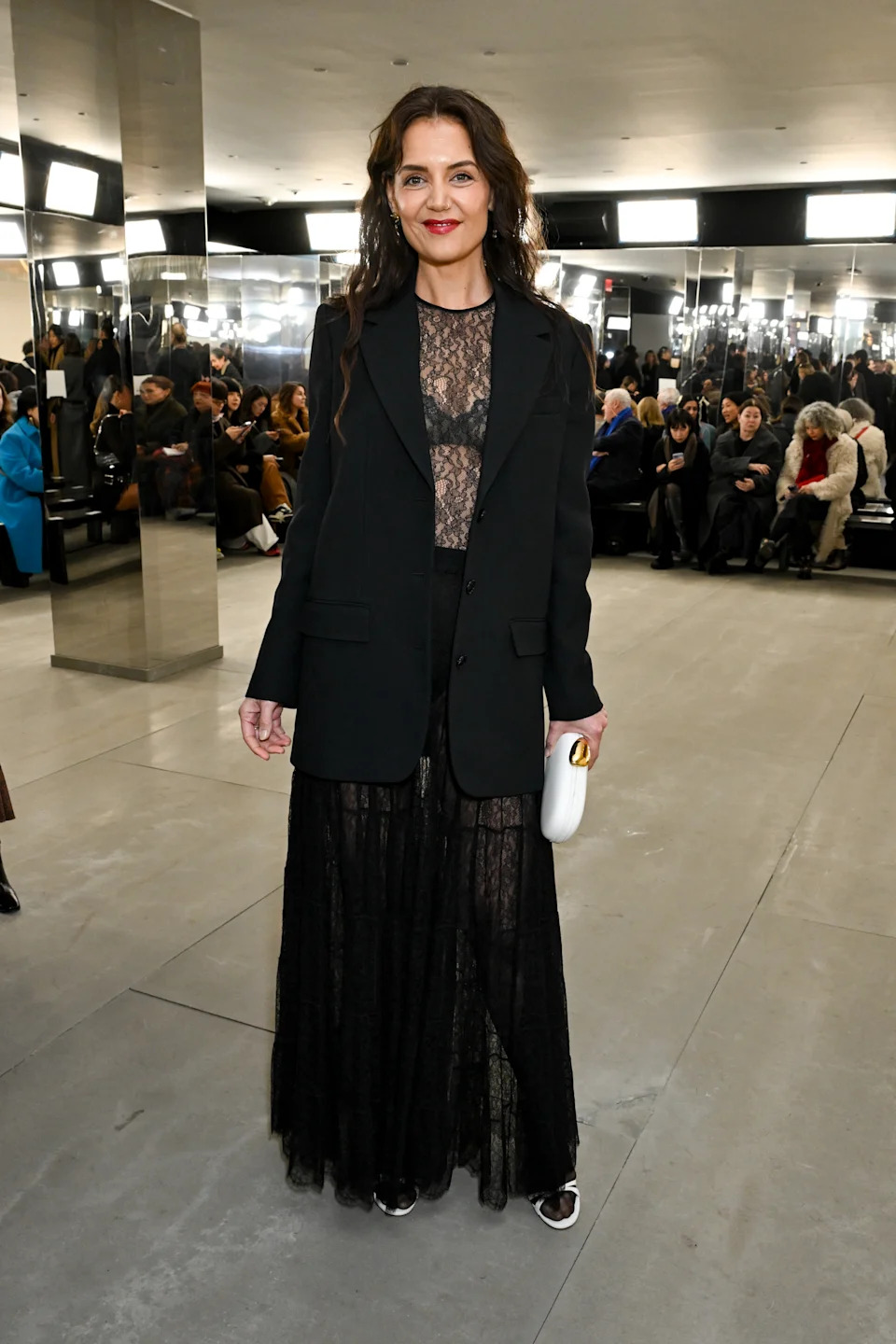 Katie Holmes at Michael Kors RTW Fall 2024 as part of New York Ready to Wear Fashion Week held on February 13, 2024 in New York, New York. (Photo by Gilbert Flores/WWD via Getty Images)