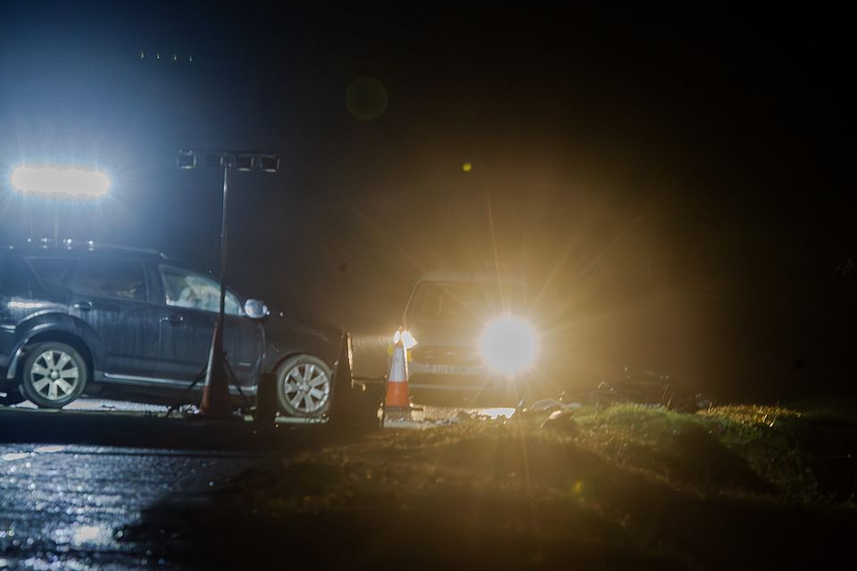 Gardai at the scene of a two vehicle collision on the R772 road between Camolin village and the R772 Leskinfere Roundabout heading towards Gorey/M11 on Sunday evening. Pic: Jim Campbell