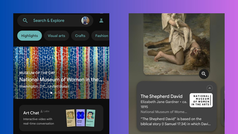 Google Arts and Culture app main page and sample artwork on Android