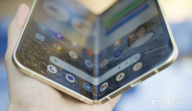 The Google Pixel 10 Pro Fold half-opened with its inner screen on.