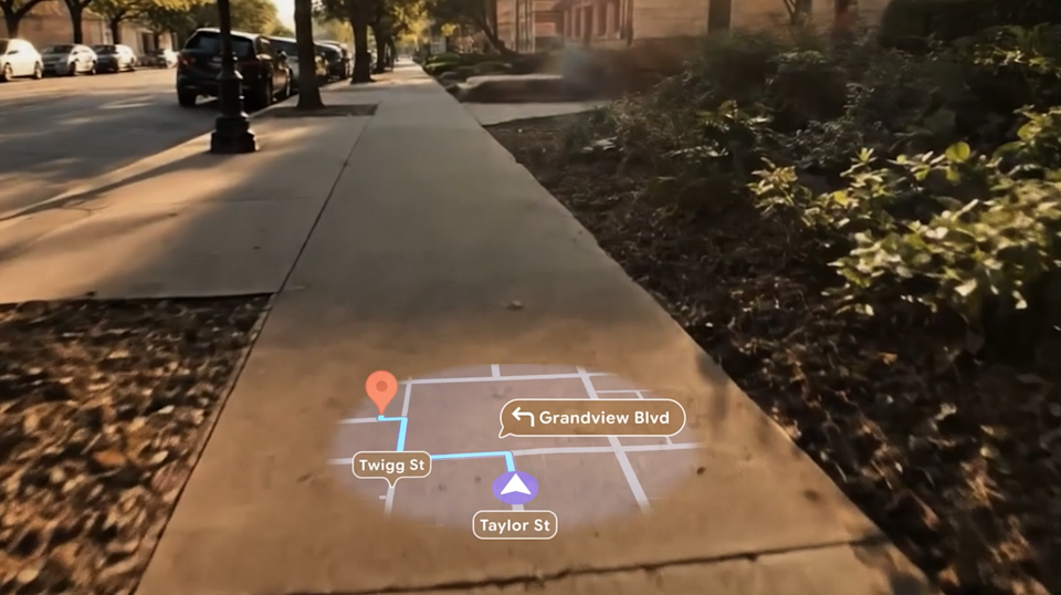 This is how Google Maps will look on Android XR. However, it's important to note that this is the flat 2D version instead of the more detailed stereoscopic view available on smart glasses with dual displays. 