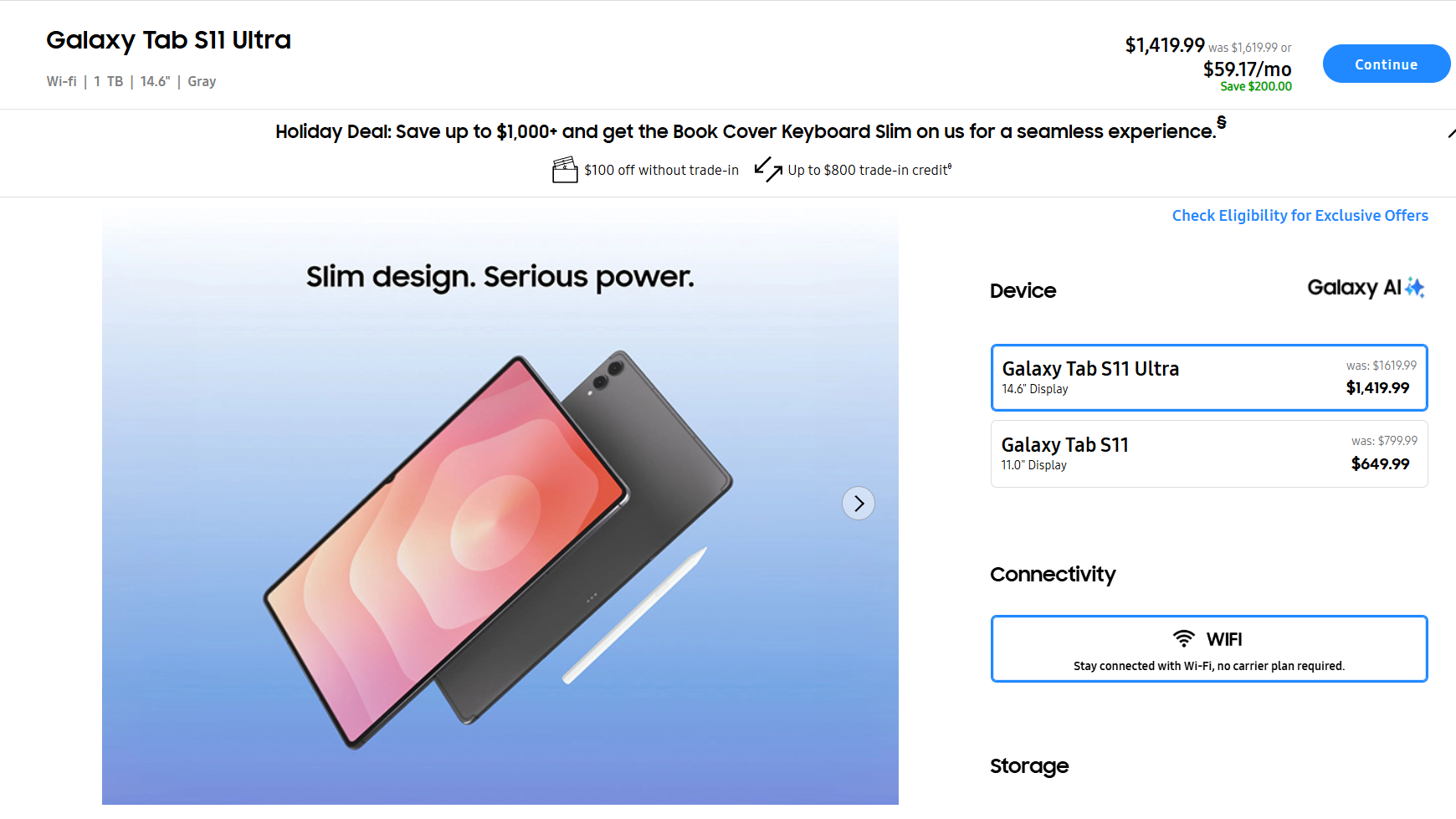 Samsung Galaxy S11 Tab Ultra checkout screenshot.