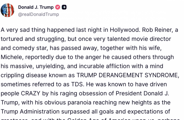 Trump claims Rob Reiner killed due to 'obsession' with US President - The Journal