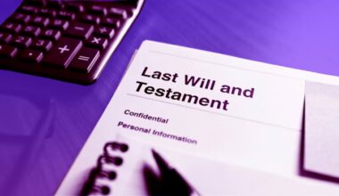 A document labelled "Last Will and Testament" on a desk next to a calculator and notepad.