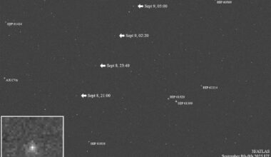 Psyche acquired four observations of 3I/ATLAS over the course of eight hours on September 8 and 9, 2025. Image credit: NASA / JPL-Caltech / ASU.