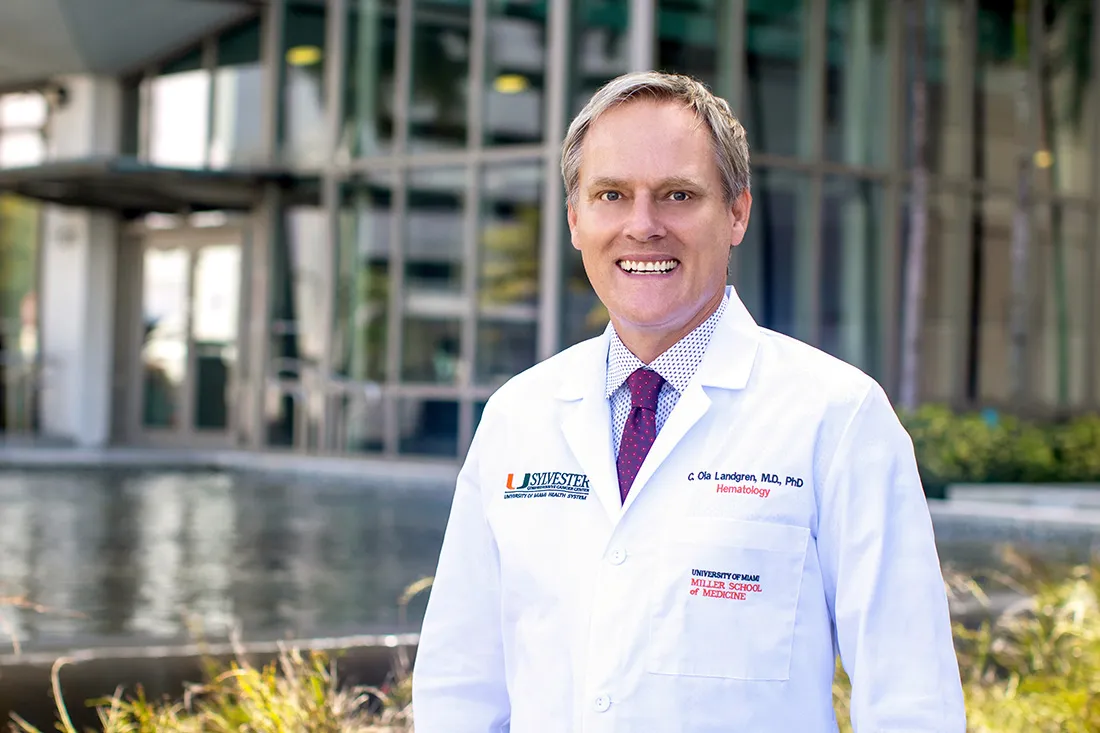Sylvester Comprehensive Cancer Center physician-scientist C. Ola Landgren in his white coat.