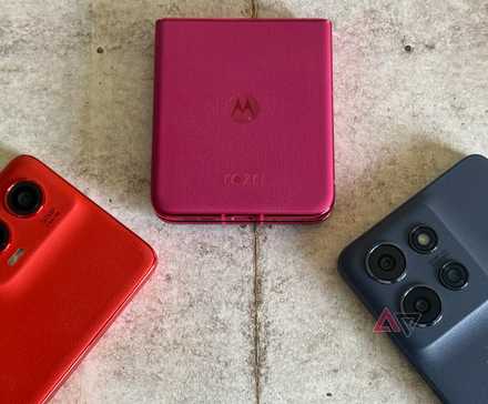 Motorola Razr+ surrounded by a G Stylus and G Power