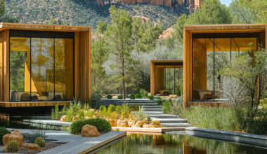 recycled wood clads wellness retreat’s meditation pavilions in arizona