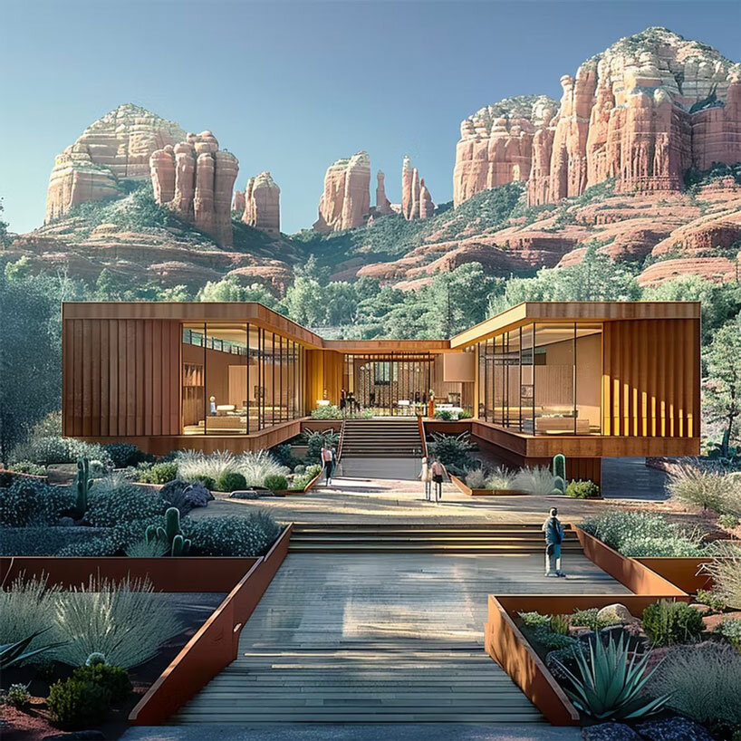 recycled wood clads wellness retreat’s meditation pavilions in arizona