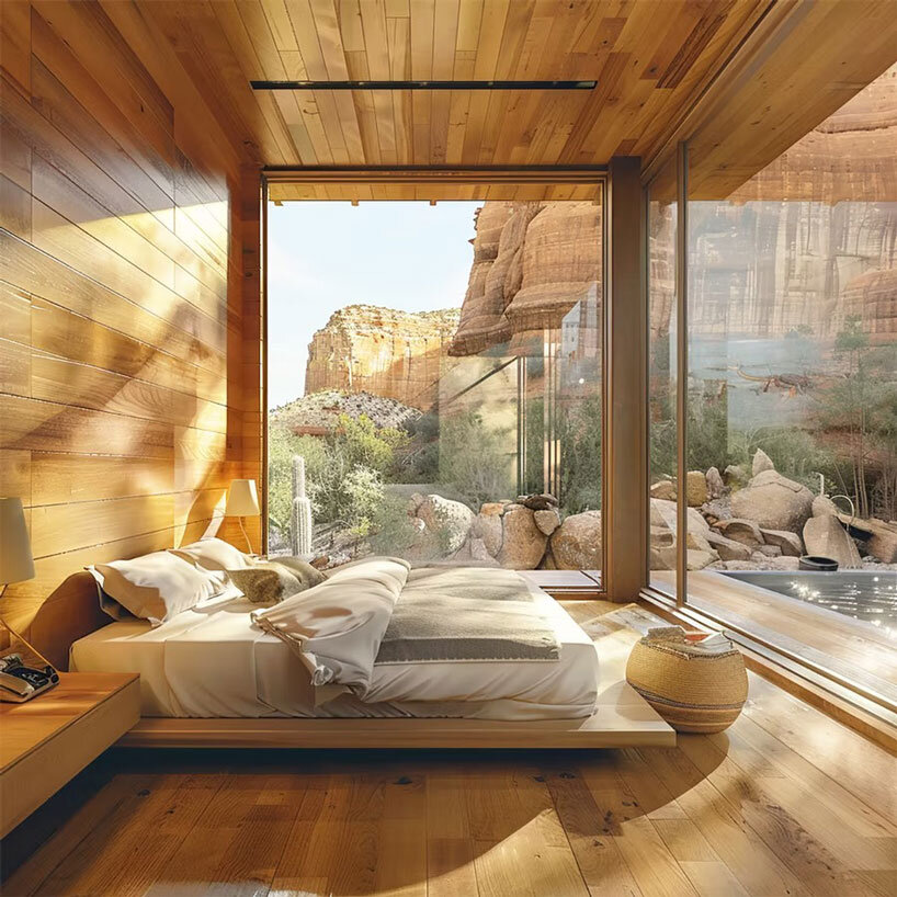 recycled wood clads wellness retreat’s meditation pavilions in arizona