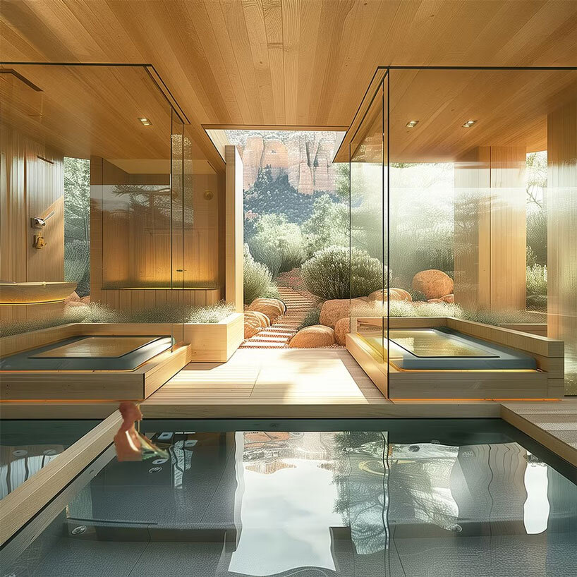 recycled wood clads wellness retreat’s meditation pavilions in arizona