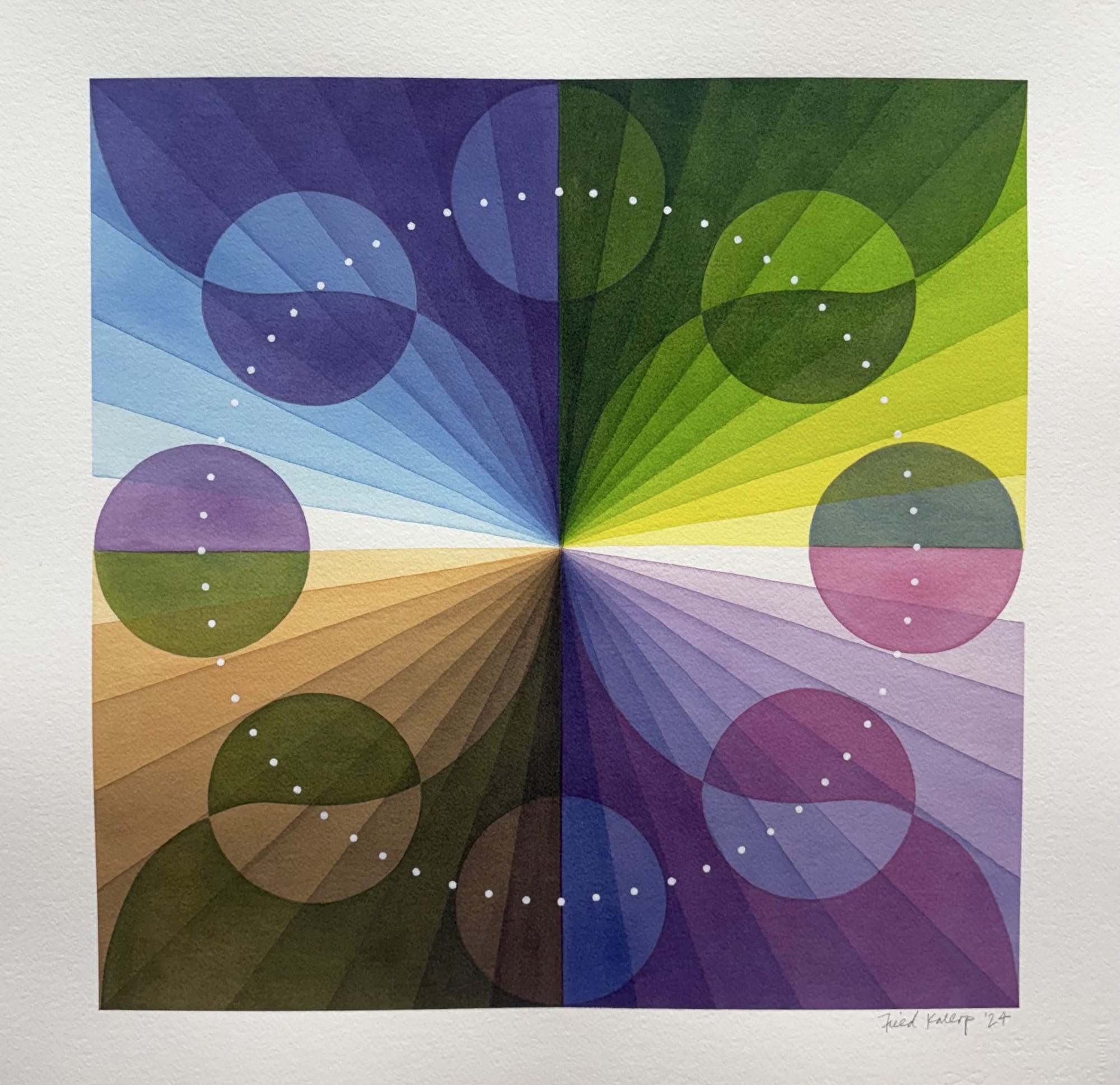 an abstract work by Field Kallop with circles and lines delineating a smooth gradient of color